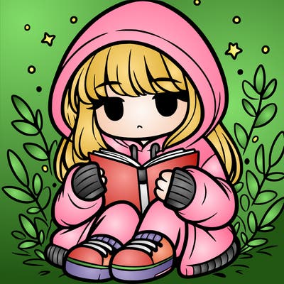 girl in oversized hoodie reading a book