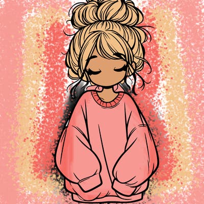 girl with baggy sweatshirt and messy bun