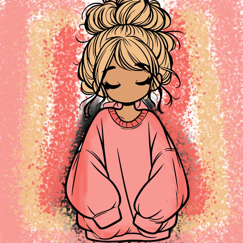 girl with baggy sweatshirt and messy bun