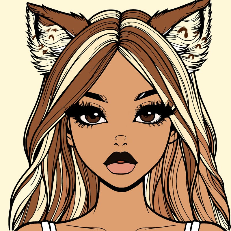 realistic girl with fox ears and realistic lips