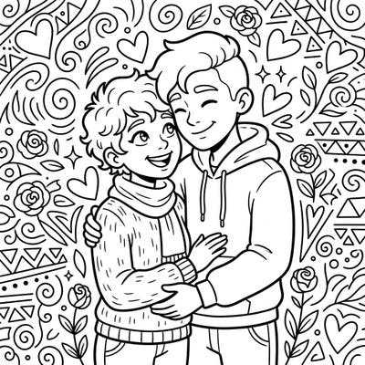 Discover joy and connection with this delightful coloring page featuring a loving couple in a warm embrace. Perfect for celebrating partnership and expressing affection through art.