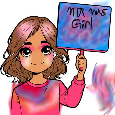 realistic girl holding up a sign