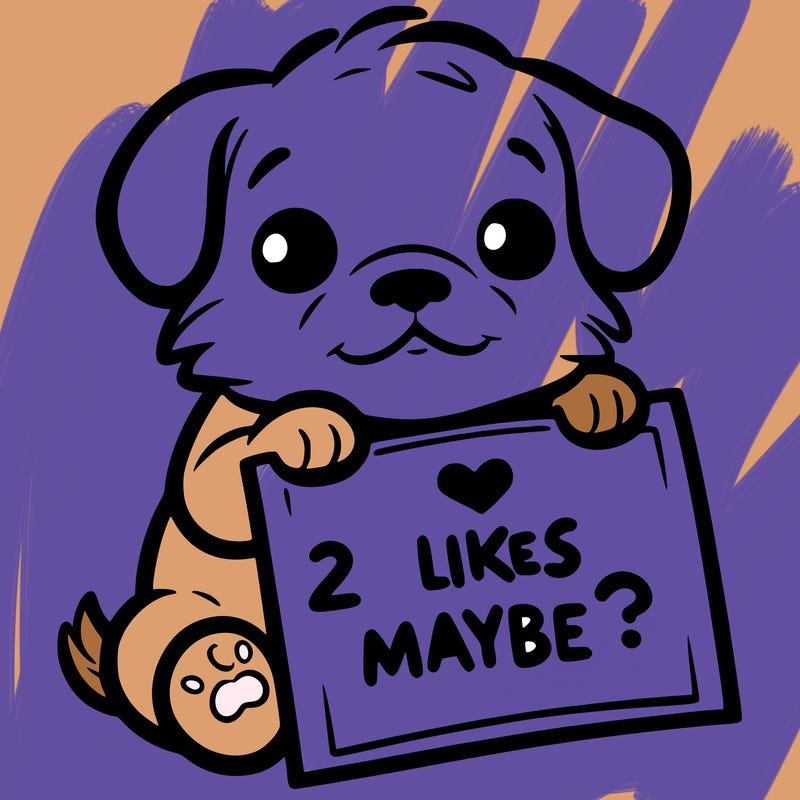 a puppy holding a sign that says 2 likes maybe?