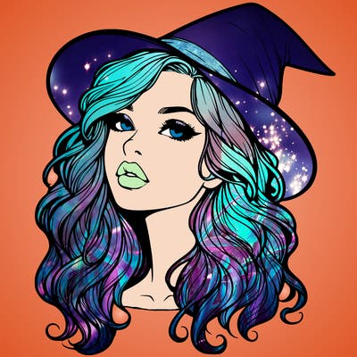 realistic witch girl with wavy hair and lips