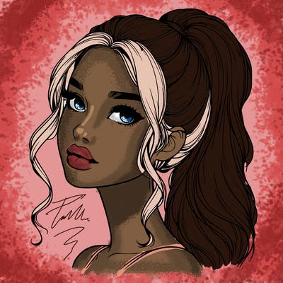 realistic girl with a ponytail on her hair and lips