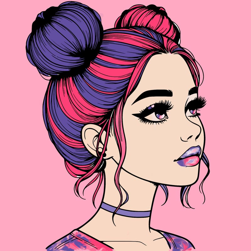 realistic girl with buns on the top of her head