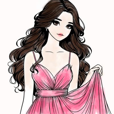 realistic girl in flowy silky prom dress