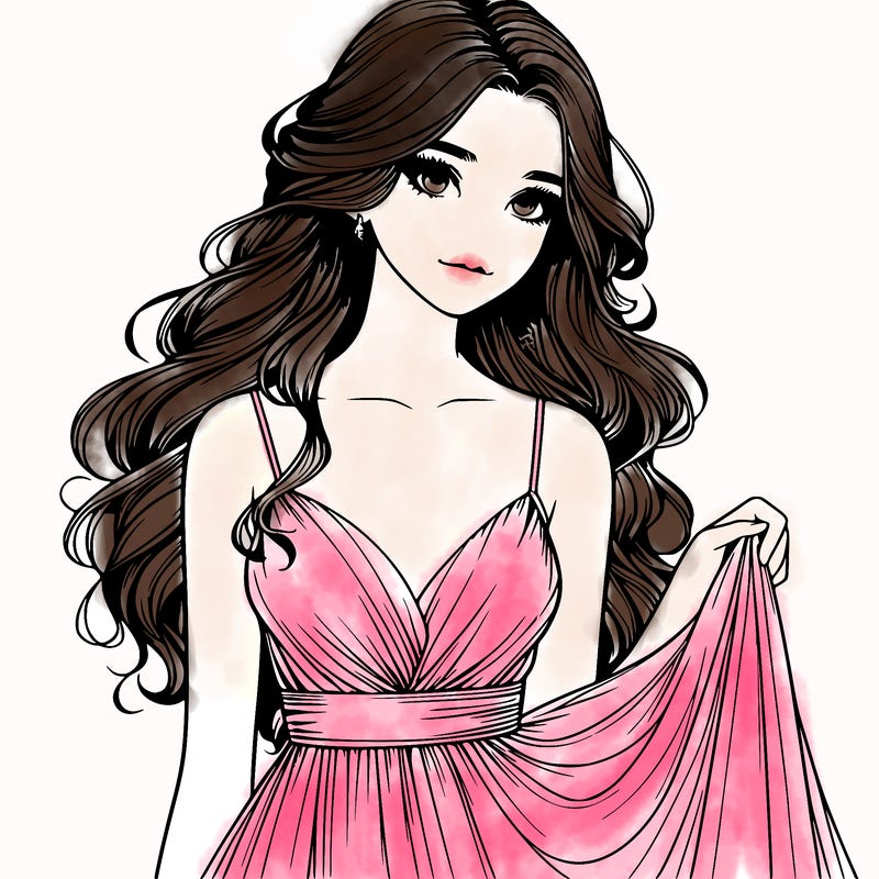 realistic girl in flowy silky prom dress