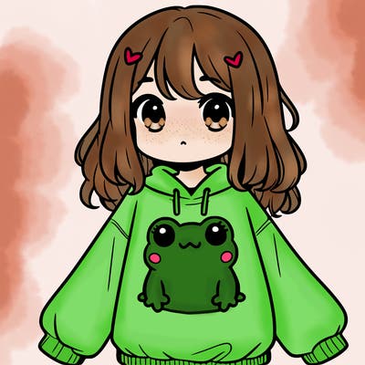 girl wearing frogging sweatshirt