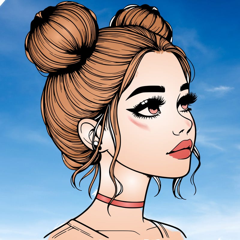 realistic girl with buns on the top of her head