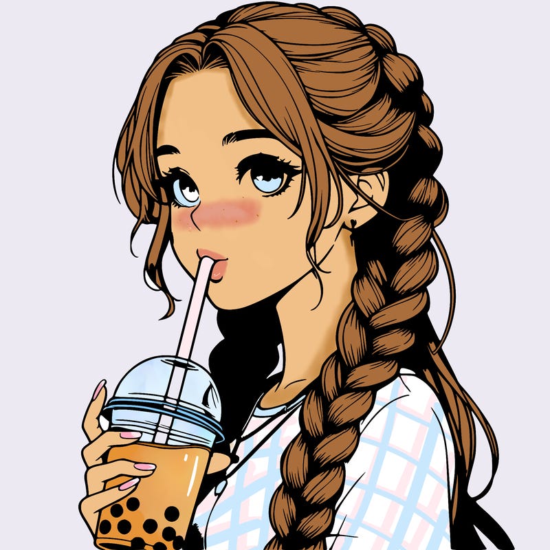 realistic girl with braided hair drinking boba