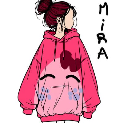 realistic girl with a oversized sweatshirt on and a bun