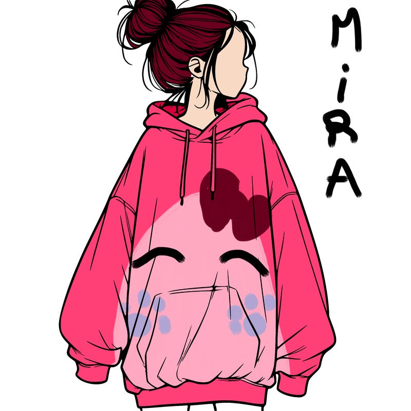 realistic girl with a oversized sweatshirt on and a bun