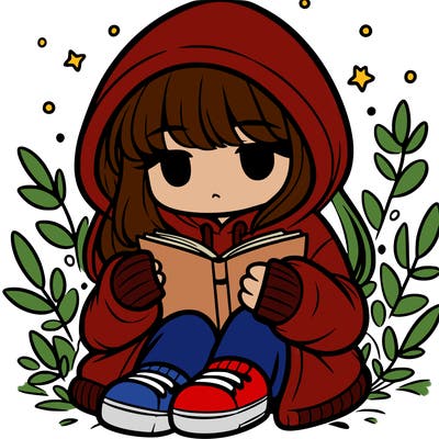 girl in oversized hoodie reading a book