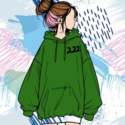 realistic girl with a oversized sweatshirt on and a bun