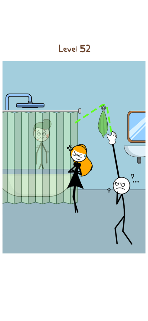 A stickman thief using a long stretching arm to steal a towel in a bathroom level