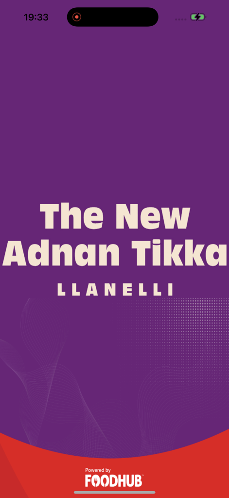 The New Adnan Tikka - Schermata di avvio dell'app The New Adnan Tikka con il nome del ristorante e la posizione di Llanelli