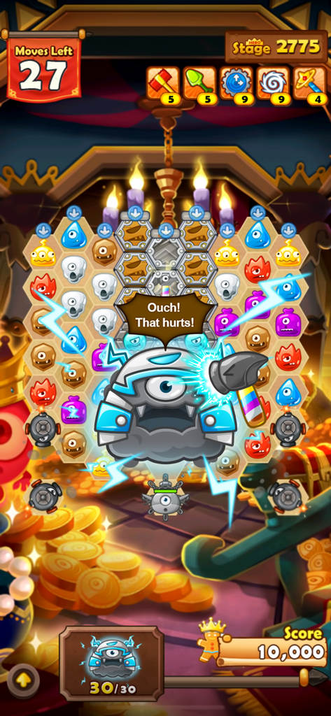 Monster Busters: Hexa Blast - Monster Busters Hexa Blast boss battle gameplay on a hexagonal puzzle board