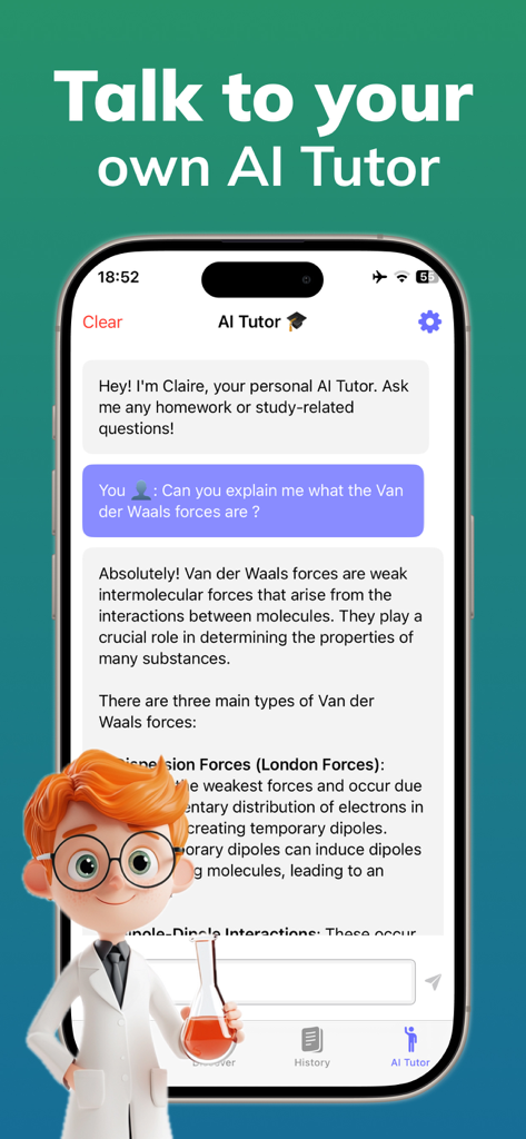 Chemistry Solver: AI Scanner - AI tutor chat interface in Chemistry Solver app explaining chemistry concepts