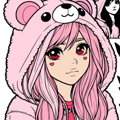 realistic girl in a bear hoodie