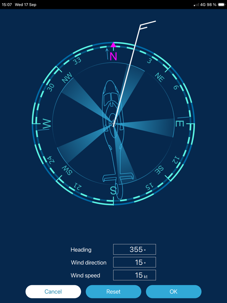 H160 Flight Perfo - Digital compass interface for setting helicopter heading and wind conditions