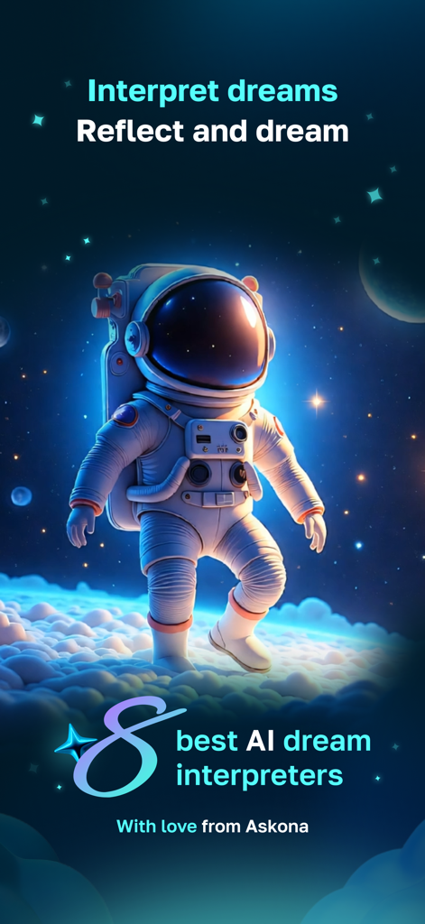 AI dream interpretation feature screen with an astronaut in space