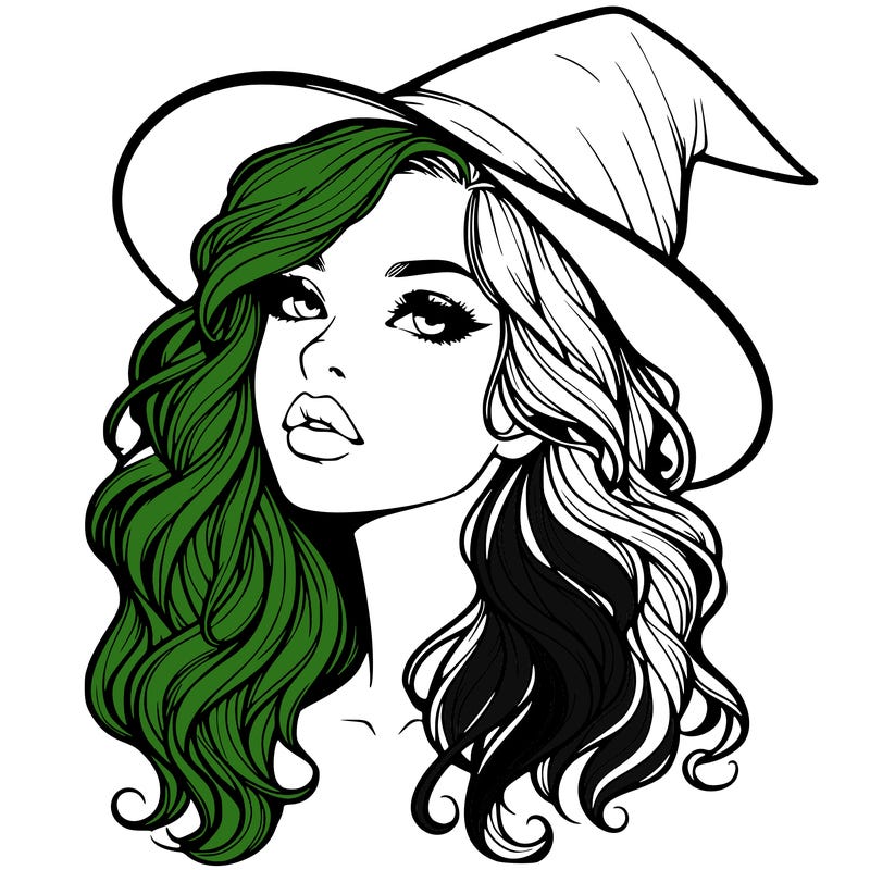 realistic witch girl with wavy hair and lips