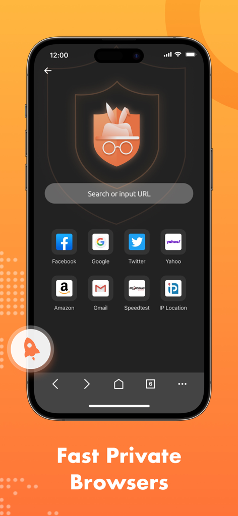 Turbo VPN Private Browser interface with quick access shortcuts to popular websites