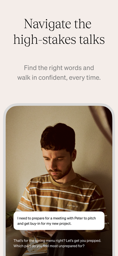 Kin: Personal AI Advisors - Kin AI advisor helping a user prepare for a high stakes meeting pitch