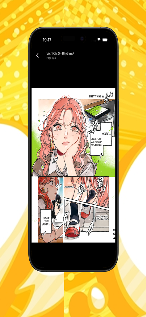 Romance Manga Galaxy: MangaDex - An iPhone displaying a colorful manga page featuring a girl with pink hair