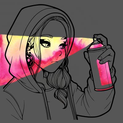 a realistic girl, spray painting
