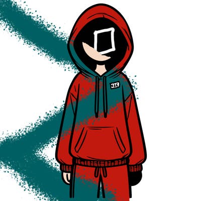 faceless girl in a tracksuit with a hood on and no hair