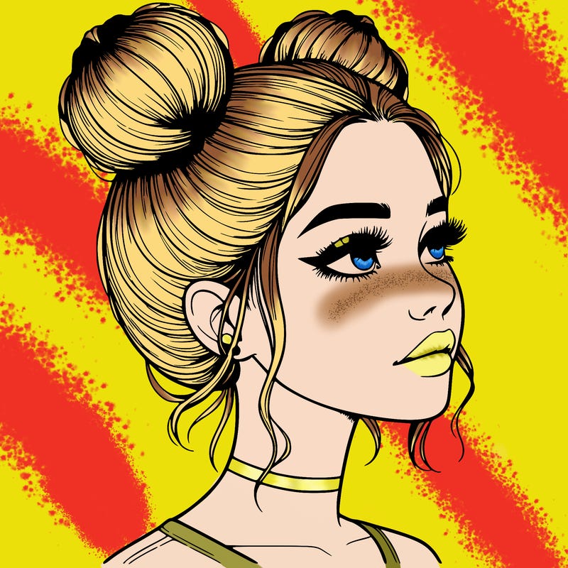 realistic girl with buns on the top of her head