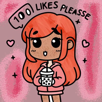 girl holding boba while saying 100 likes please