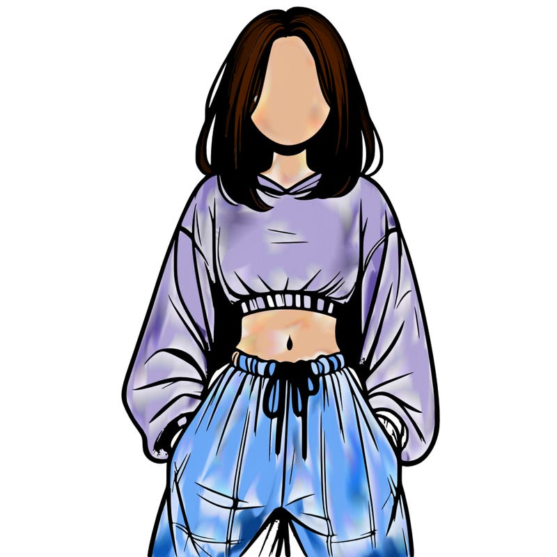 realistic girl faceless with baggy pants and a crop top