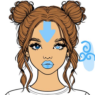 realistic girl with two buns in hair and lips