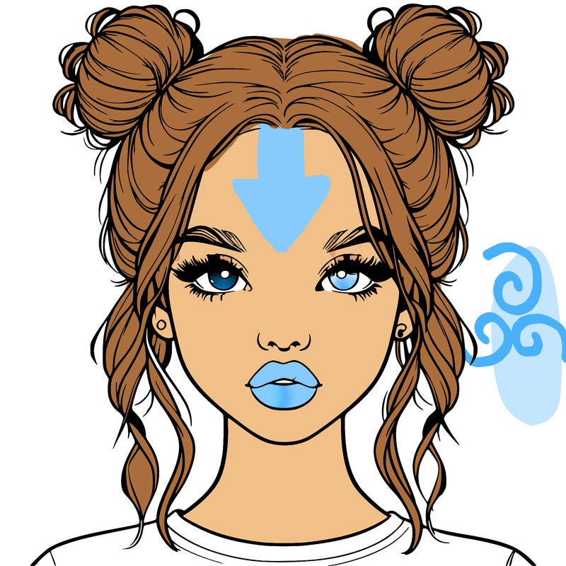 realistic girl with two buns in hair and lips