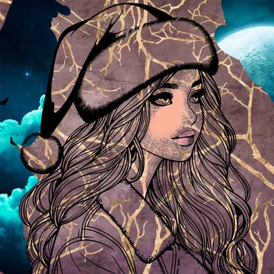 realistic girl in santa hat