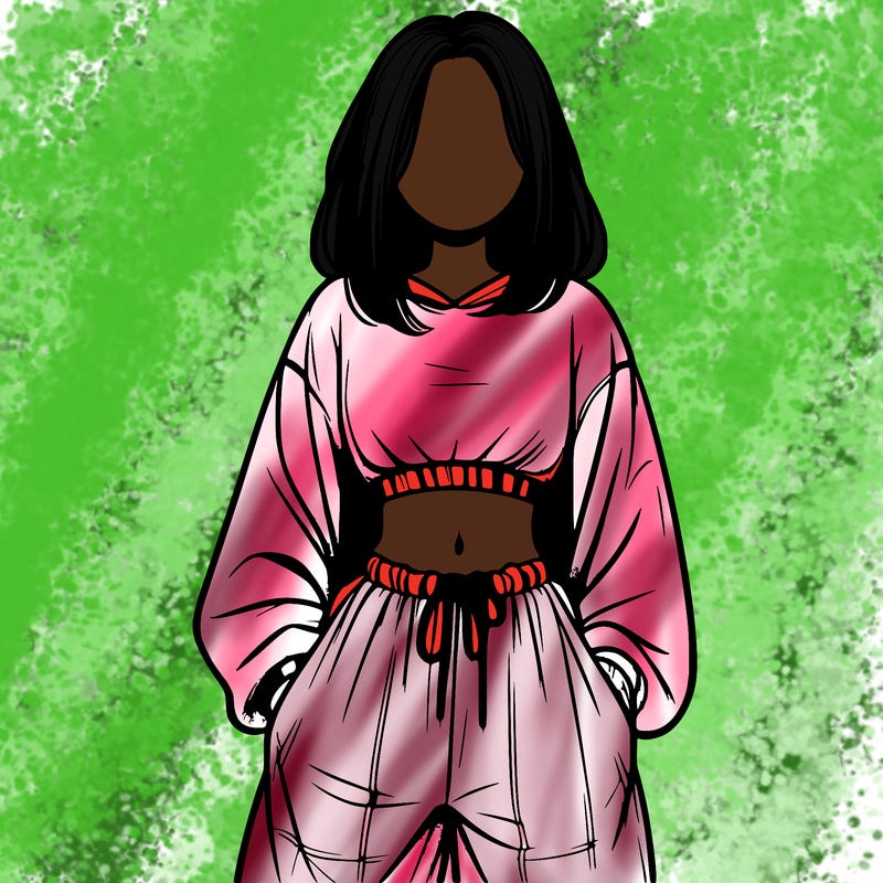 realistic girl faceless with baggy pants and a crop top