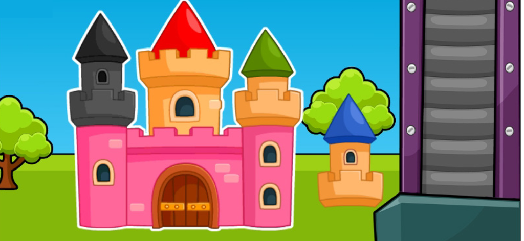 Castello giocattolo colorato in un mini gioco di costruzione per bambini