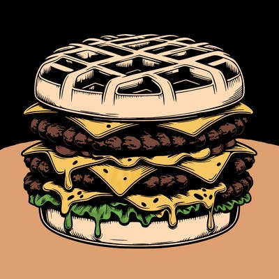 realistic waffle burger