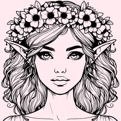 realistic female elf with flower crown