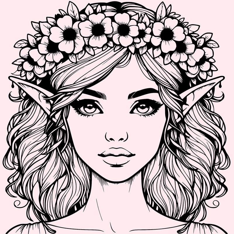 realistic female elf with flower crown