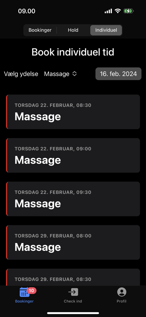 EasyMe - EasyMe app screen showing available massage booking times for individual consultations