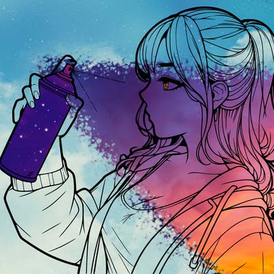 a realistic girl spray, painting