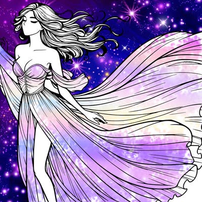 realistic woman in dress flowing the the wind