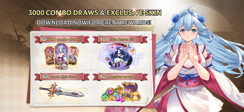 Isekai Saga: Awaken - Isekai Saga Awaken promotional banner highlighting 3000 combo draws and exclusive rewards