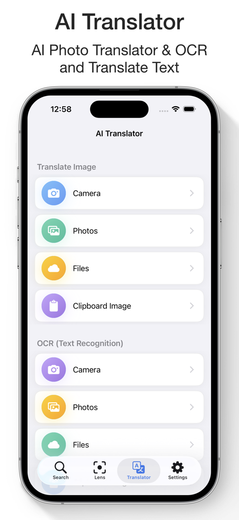 Reverse Image Search & AI Lens - AI Translator and OCR interface for translating text from images and files