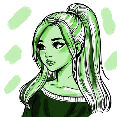 realistic girl with a high ponytail