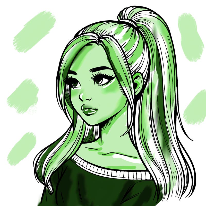 realistic girl with a high ponytail